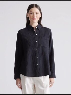 Quince Black 100% Cotton Gauze Button-Down Shirt NWT Large